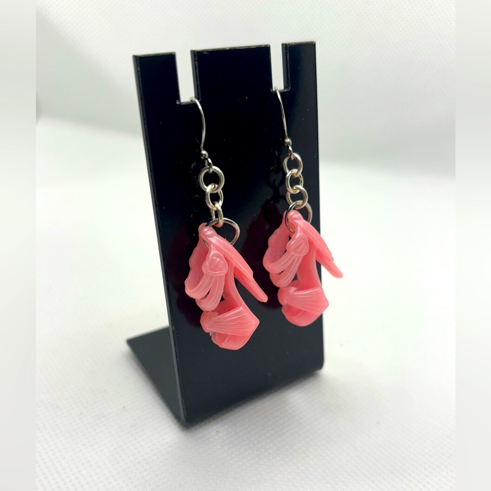 Handmade Barbiecore/Barbie pink strappy high heel earrings